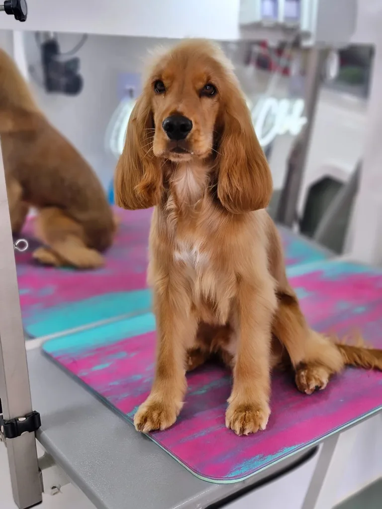 Golden cocker spaniel puppy after grooming